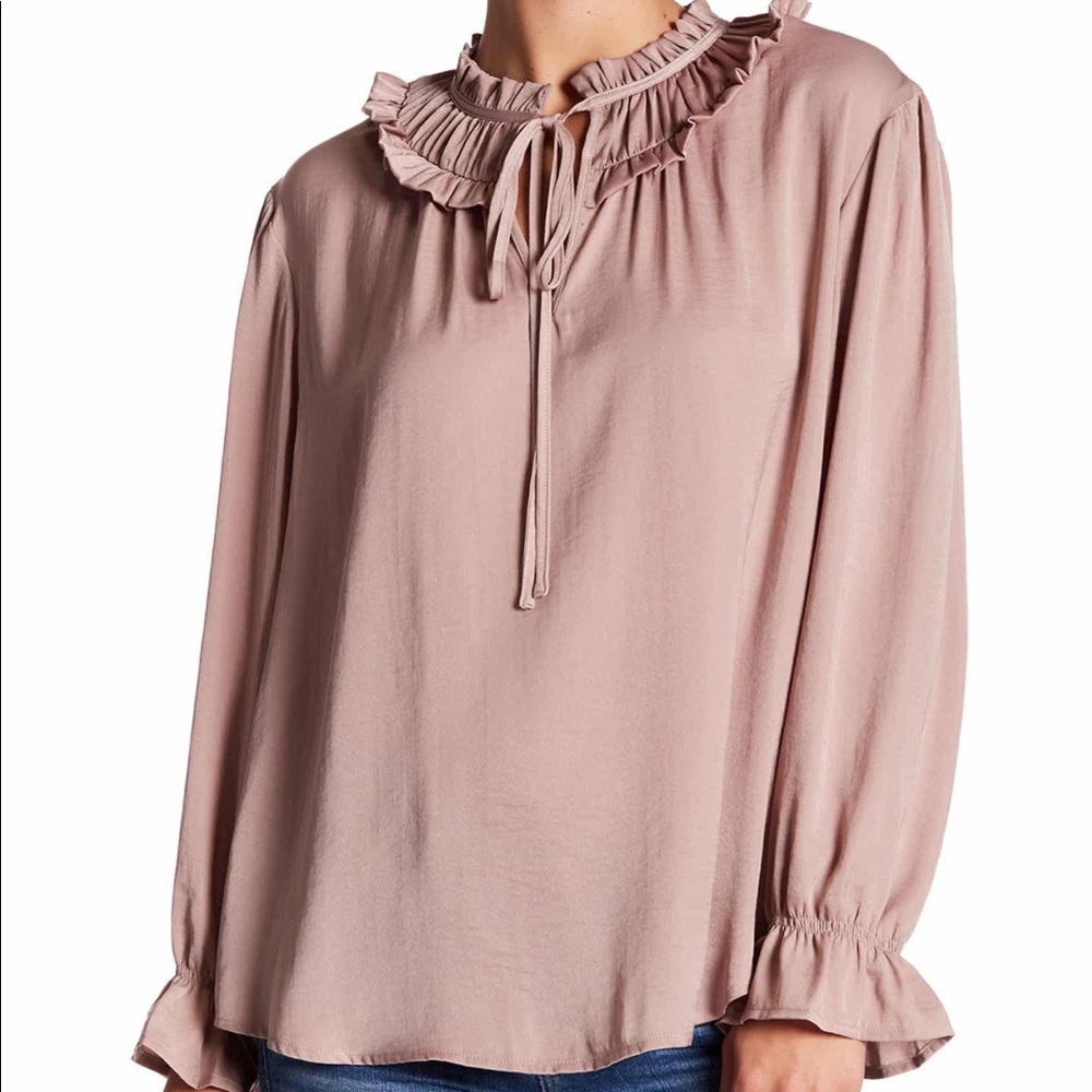 Ruched Split Neck Hammered Satin Blouse